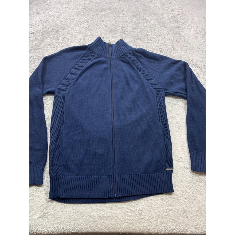 Guess Dawson Mock Zip Sweater Mens Large Ink Blue Full Zip Knit Jacket New‎
